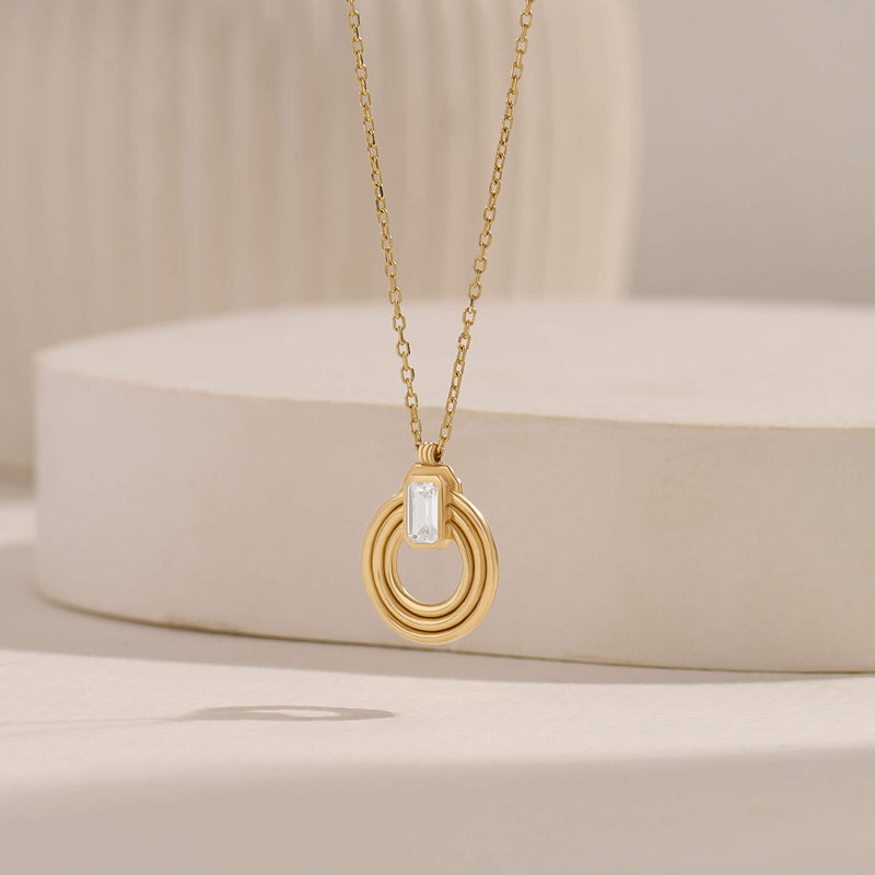 Emerald-Cut Moissanite Orbit Loop Necklace in Real Yellow Gold