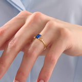 Women's Emerald-Cut Solitaire Ring with Sapphire in 24K Gold Plated Vermeil on 925 Sterling Silver