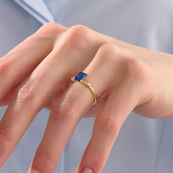 Women's Emerald-Cut Solitaire Ring with Sapphire in 24K Gold Plated Vermeil on 925 Sterling Silver