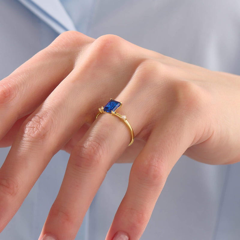 Women's Emerald-Cut Solitaire Ring with Sapphire in 24K Gold Plated Vermeil on 925 Sterling Silver