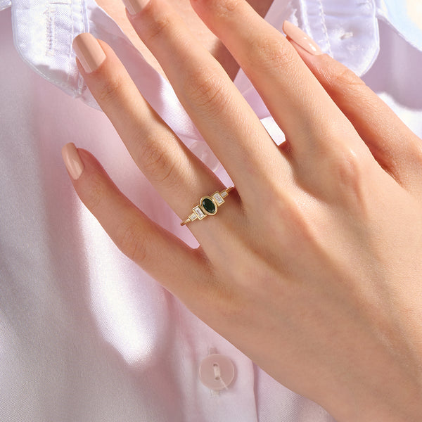 Vintage-Inspired Emerald Bezel Ring in 14K Solid Gold