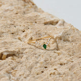 Dainty Curve Ring with Emerald in 14K Real Yellow Gold 