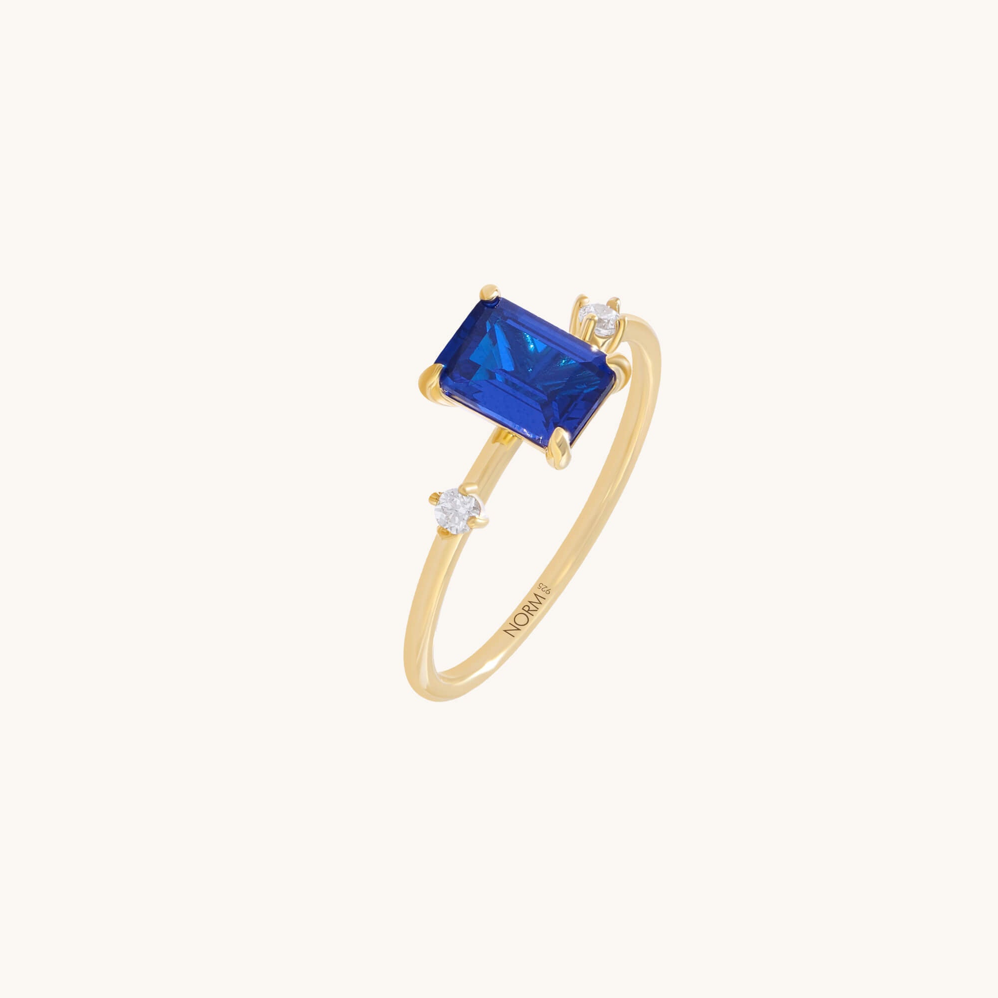 Emerald-Cut Sapphire Solitaire Ring in 24K Gold Plated Vermeil on Sterling Silver