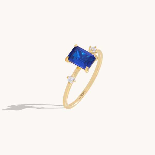 Emerald-Cut Sapphire Solitaire Ring in 24K Gold Plated Vermeil on Solid Silver