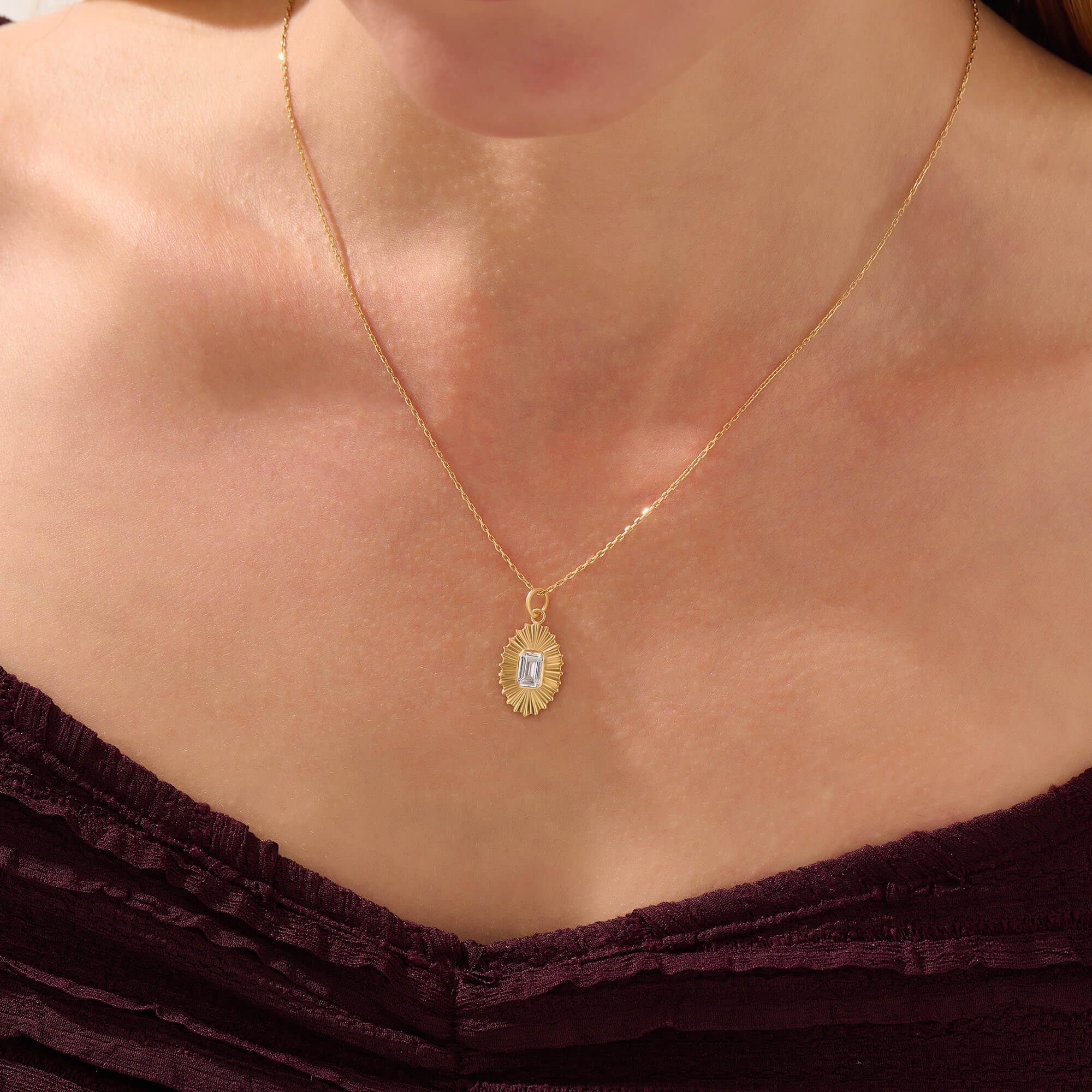 Women's Emerald-Cut Sunflower Necklace in 24K Gold Vermeil