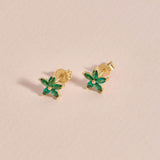 Green Emerald Flower Earrings in 14K Gold