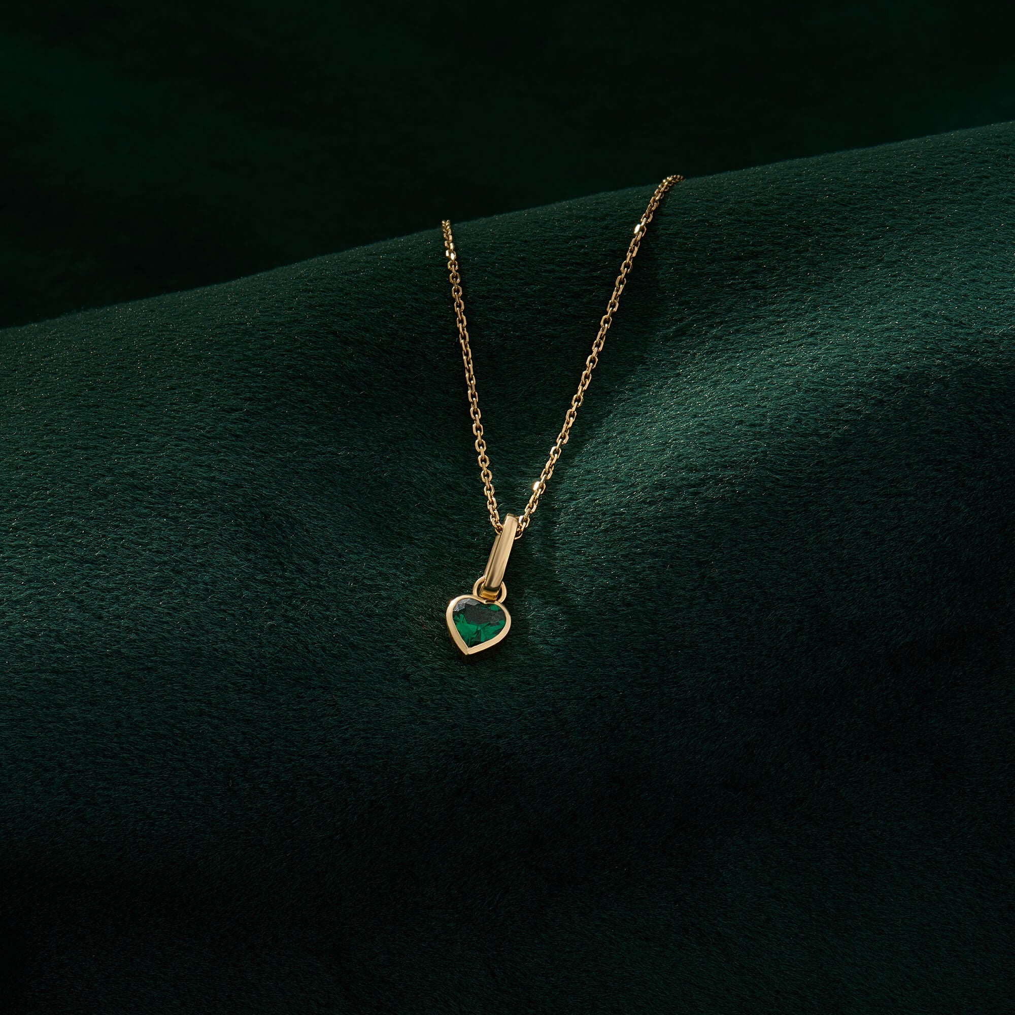 Real Yellow Gold Emerald Heart Necklace