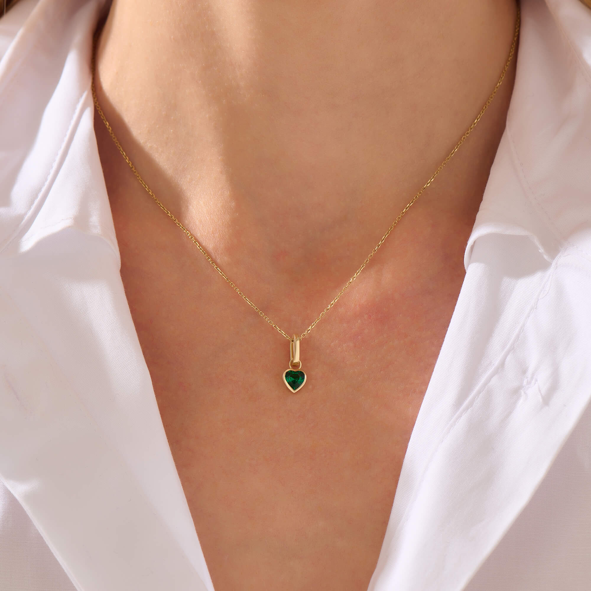 Women's Solid Gold Heart Necklace with Emerald