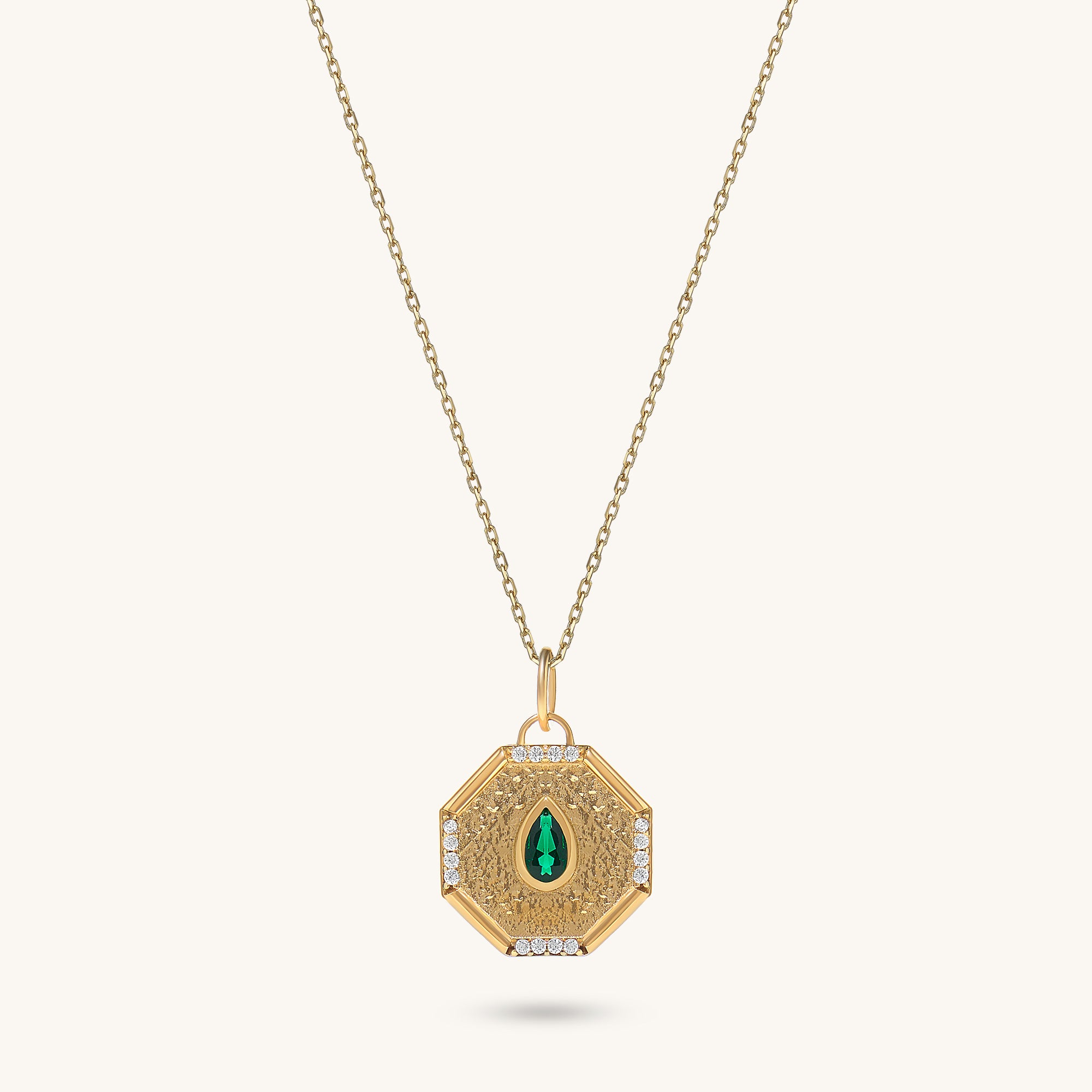 Emerald Octagon Necklace in 14K Solid Gold