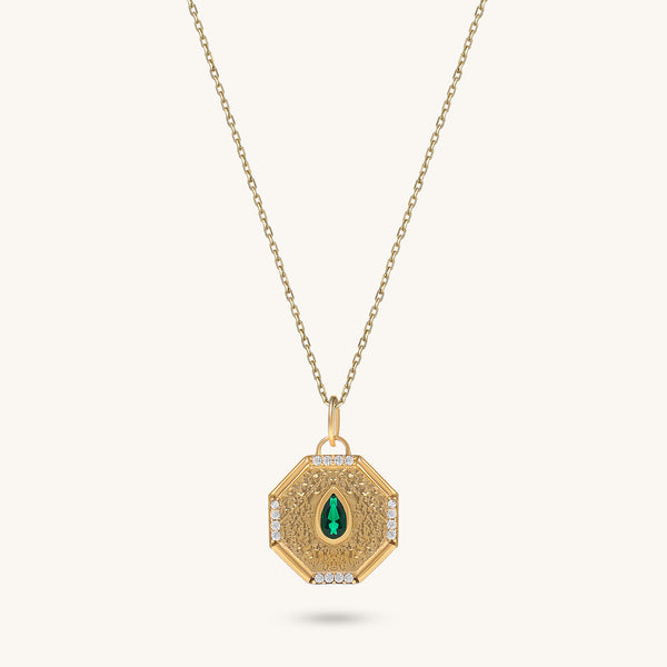 Emerald Octagon Necklace in 14K Solid Gold