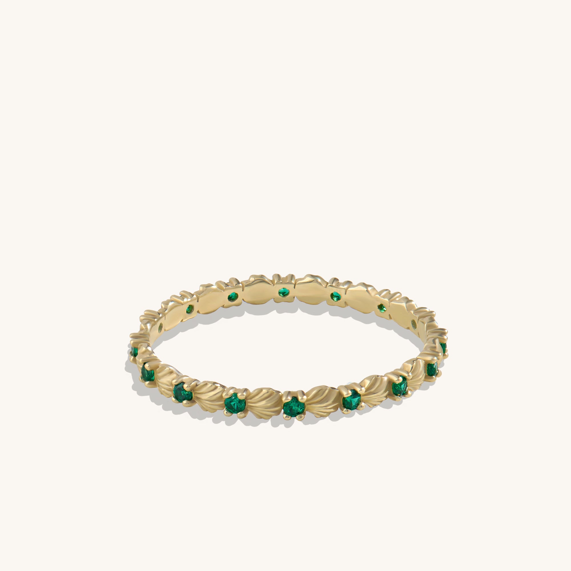 14k Real Gold Seashell Emerald Band Ring