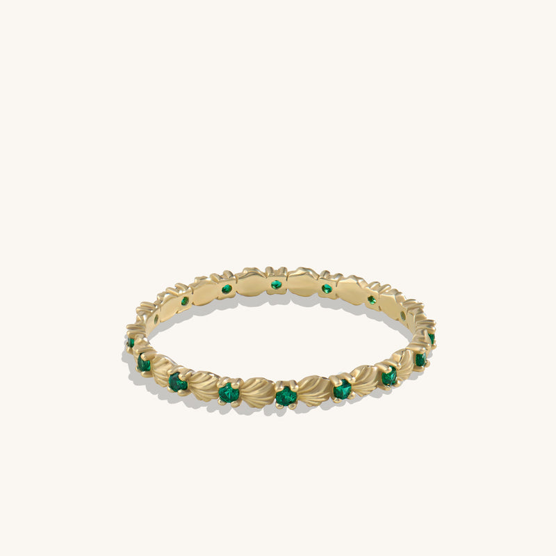14k Real Gold Seashell Emerald Band Ring