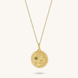 14K Solid Yellow Gold Emerald Snake Coin Necklace for Women