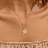14K Real Yellow Gold Emerald Snake Coin Necklace for Women
