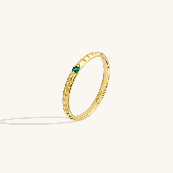 Women's 14K Real Gold Emerald Solitaire Square Band Ring 