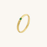 14k Real Gold Emerald Solitaire Minimalist Band Ring