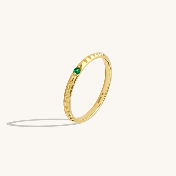 Women's 14K Real Gold Emerald Solitaire Square Band Ring 