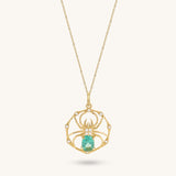 Emerald Spider Necklace in Gold