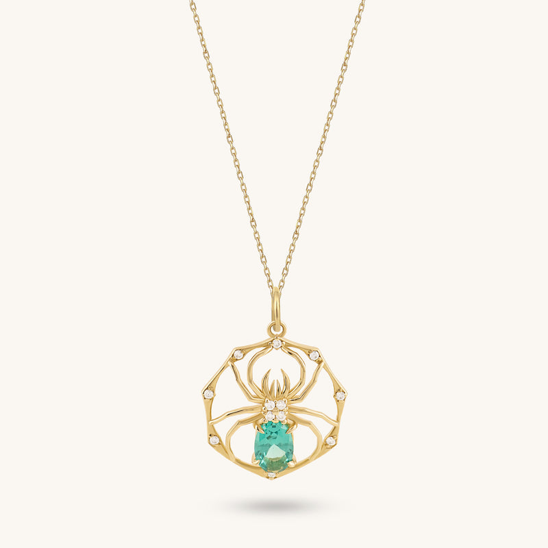 Emerald Spider Necklace in Gold