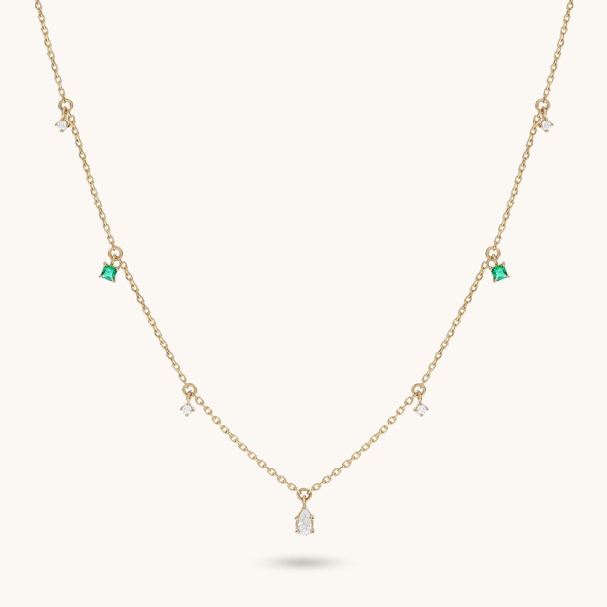 Emerald Station Necklace in 14K Solid Gold