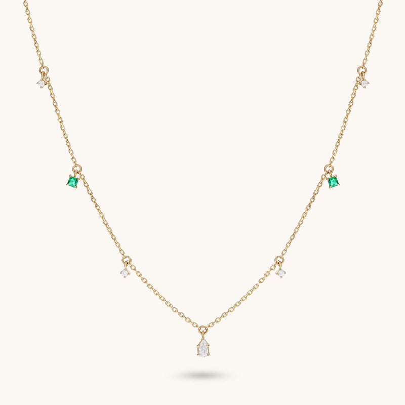 Emerald Station Necklace in 14K Solid Gold