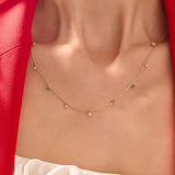 Women's Emerald and CZ Necklace in 14K Solid Gold