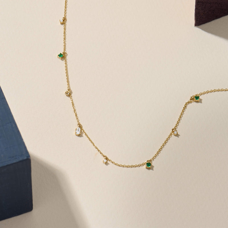 Emerald Station Solid Yellow Gold Necklace