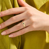 Women's 14K Solid Gold Emerald Sunburst Signet Ring