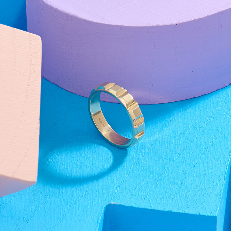 14K Real Gold Square Design Band Ring