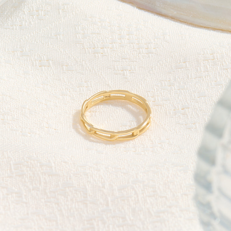 14K Solid Yellow Gold Chain Stacking Band Ring