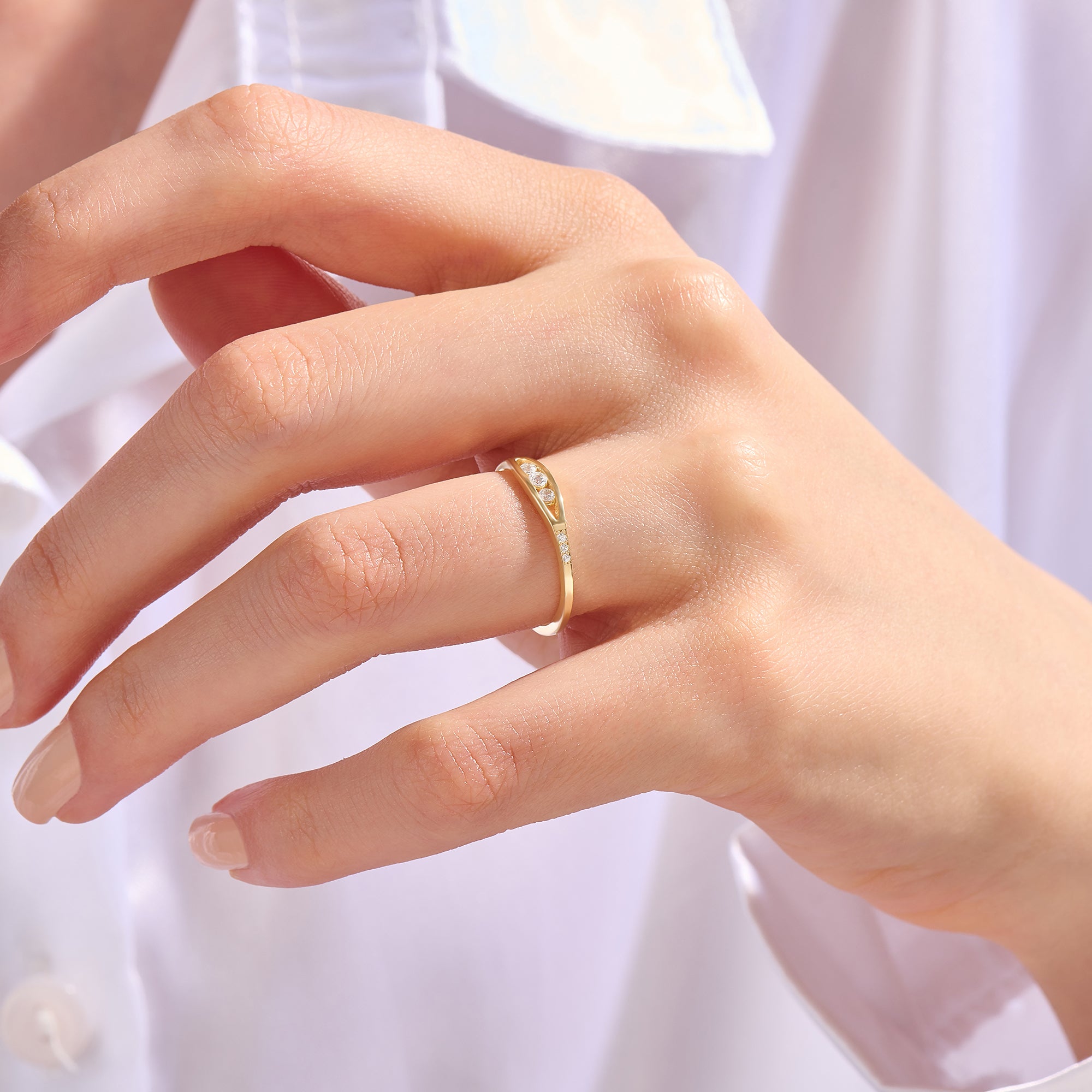 14K Real Gold Minimalist Eye Ring