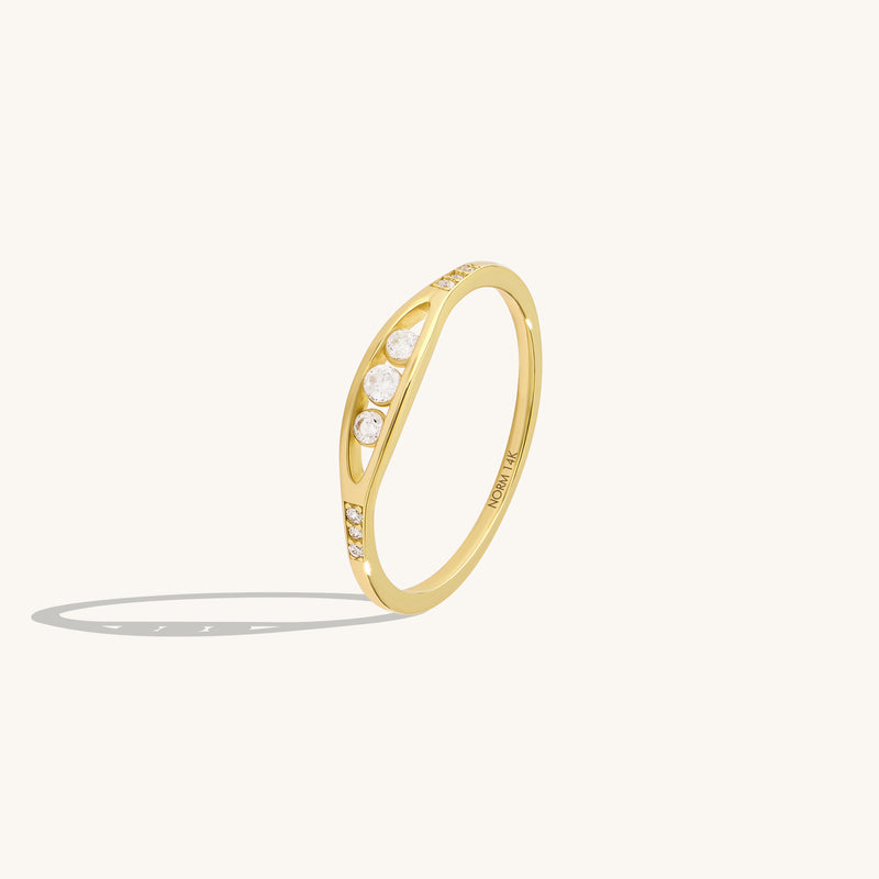 14K Real Yellow Gold Eye Line Signet Ring