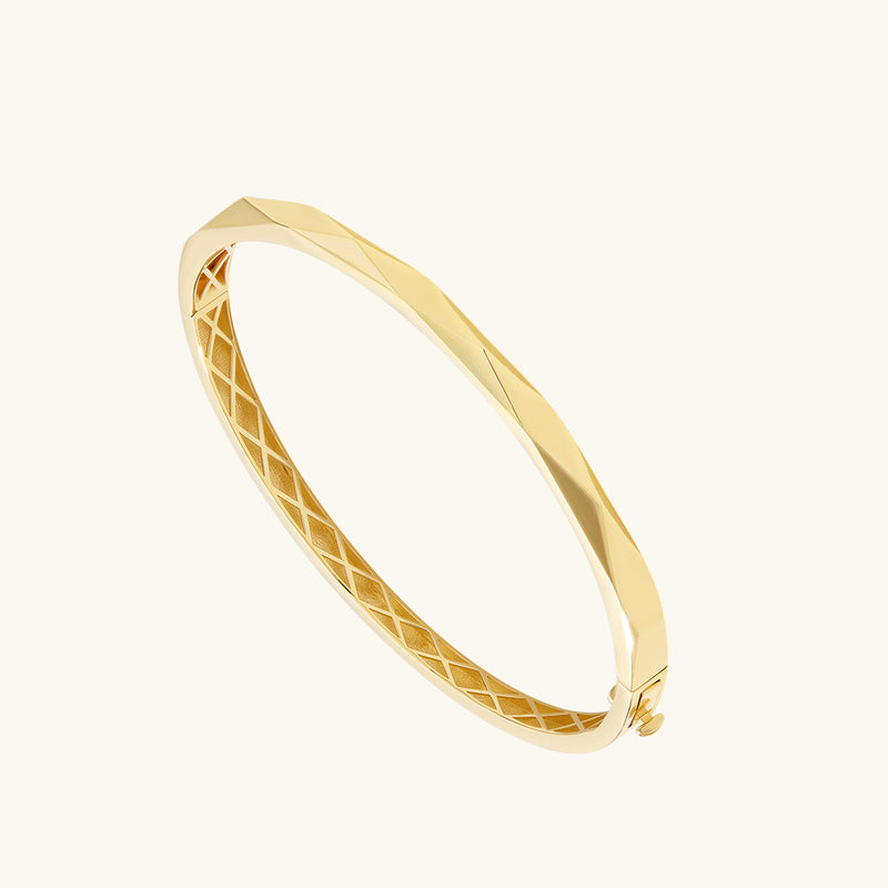 Norm Women's Faceted Bangle Bracelet in Solid Yellow Gold