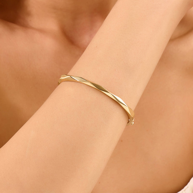 Faceted Bangle Bracelet in Real 14K Gold