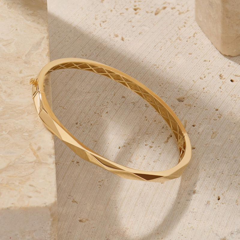 Women's Faceted Design Bangle Bracelet in 14K Gold