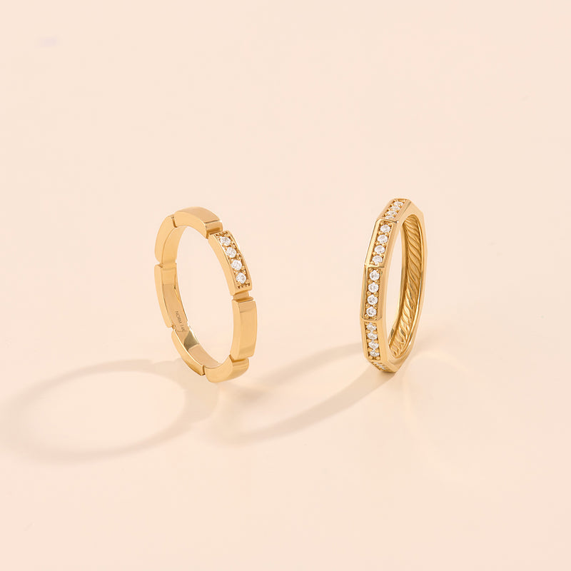14K Solid Yellow Gold Faceted Eternity Band Ring
