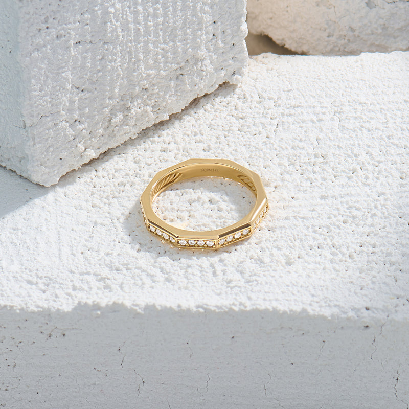 14K Real Yellow Gold Faceted Eternity Band Ring