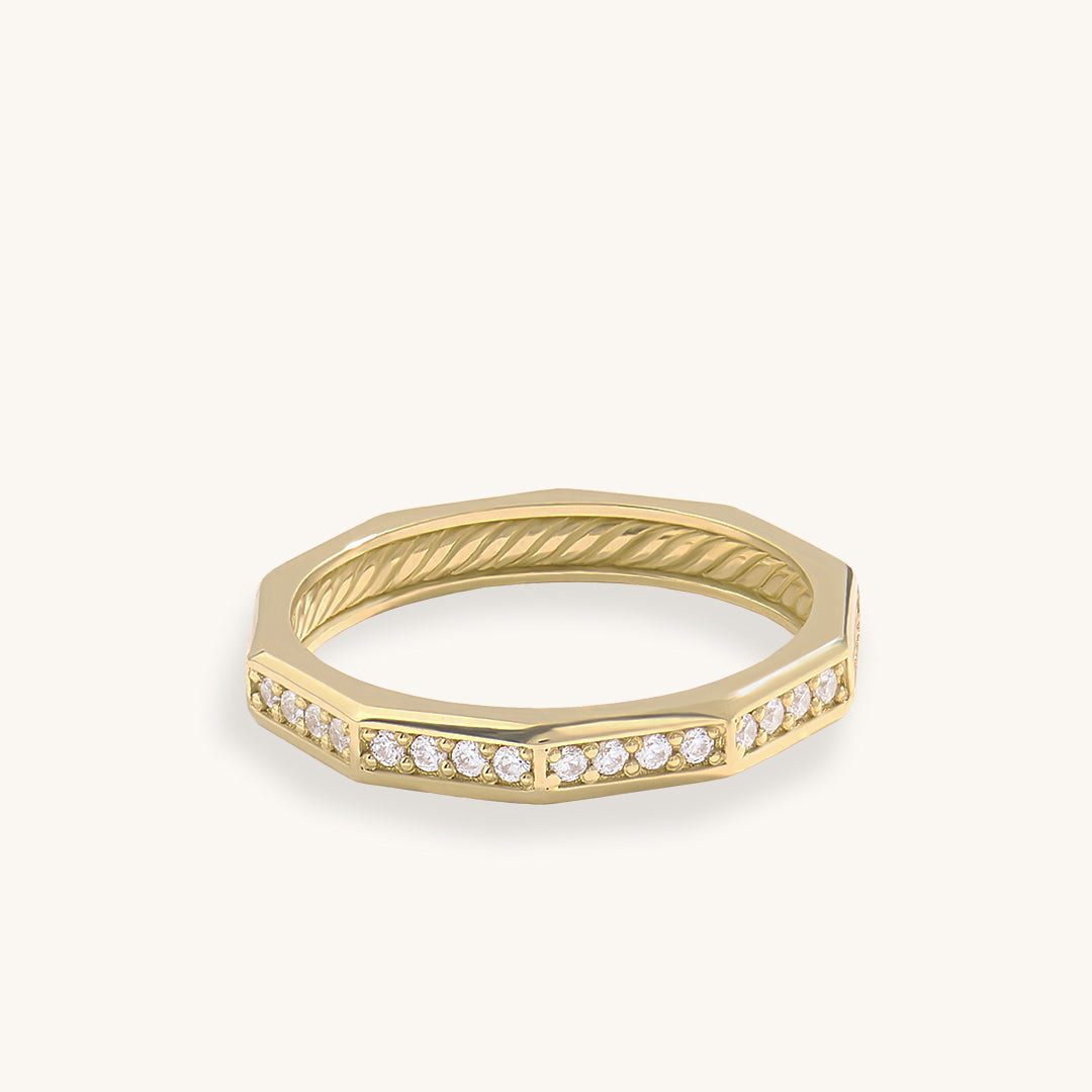 14K Real Gold Decagon Eternity Wedding Band