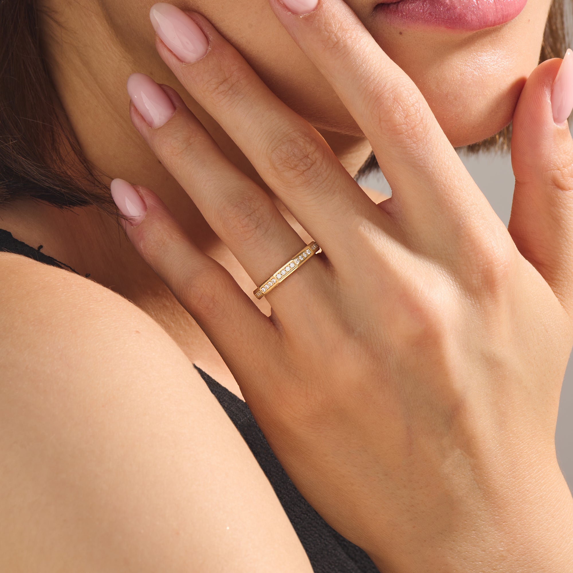 14K Solid Gold Faceted Eternity Band Ring