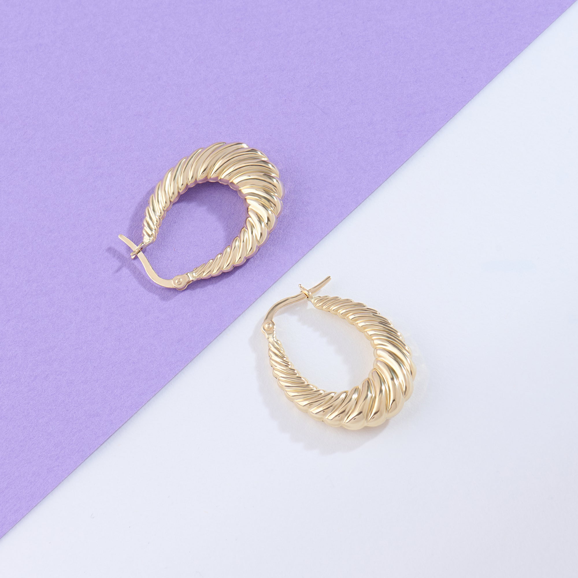 14k Yellow Gold Flat Croissant Hoop Earrings