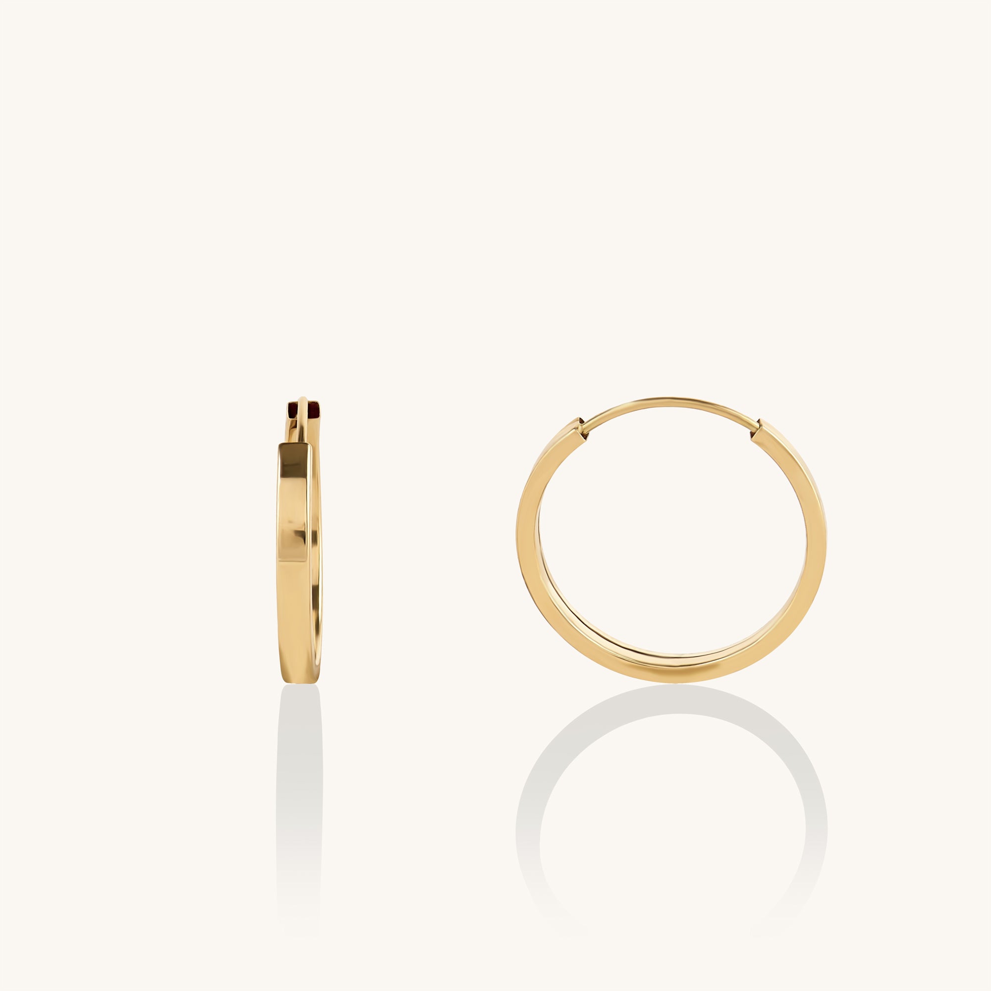 14K Real Yellow Gold Flat Hoop Earrings