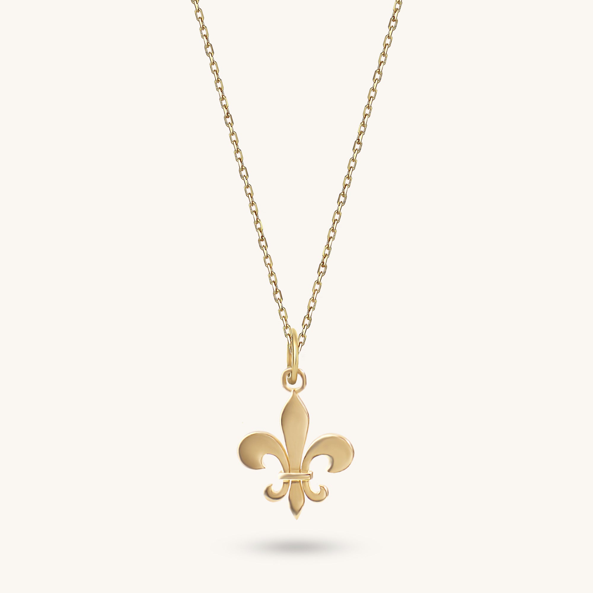14k Yellow Gold Fleur de Lis Charm Necklace for Women