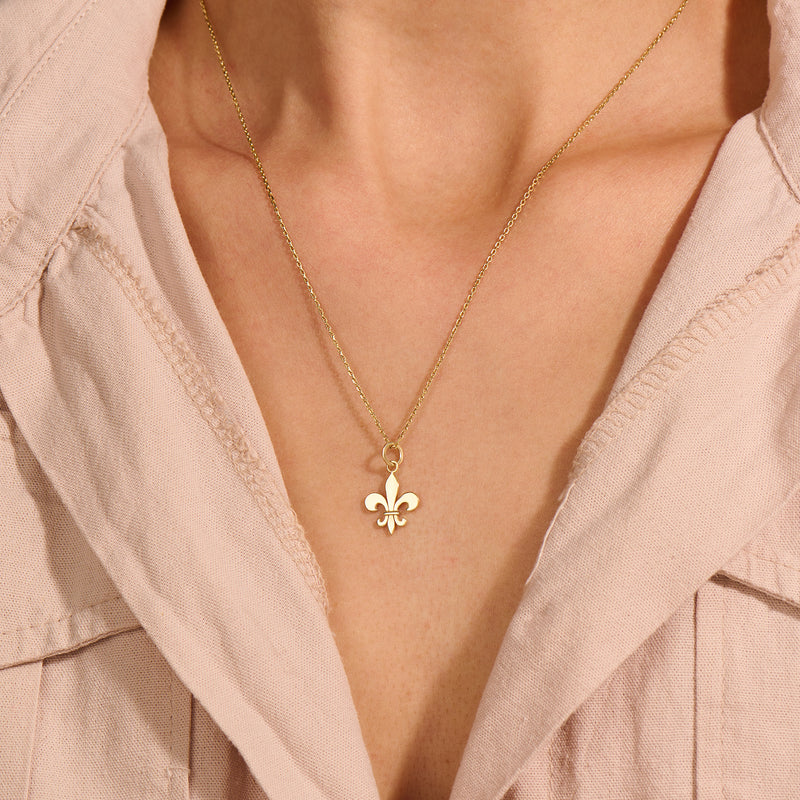 14k Real Gold Fleur de Lis Charm Necklace for Women