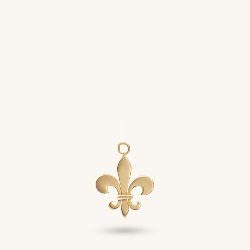 14K Real Yellow Gold Fleur de Lis Necklace Charm, Flag and Sword Lily Pendant