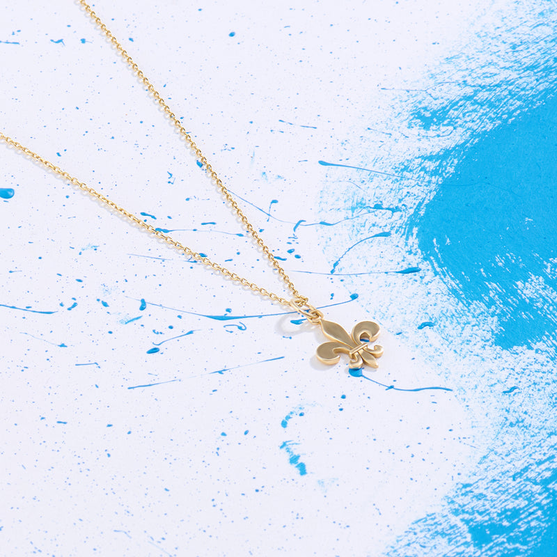 14k Solid Gold Fleur de Lis Charm Necklace for Women