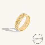 0.18ct Floral Engraved Wedding Band Ring in 14k Solid Gold