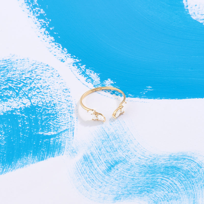 14k Real Yellow Gold Floral-Inspired Open Curve Stacking Ring