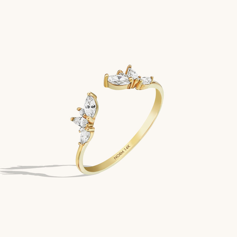 14k Solid Gold Floral-Inspired Open Curve Stacking Ring