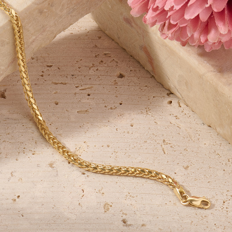 14K Real Yellow Gold 3mm Woven Chain Bracelet