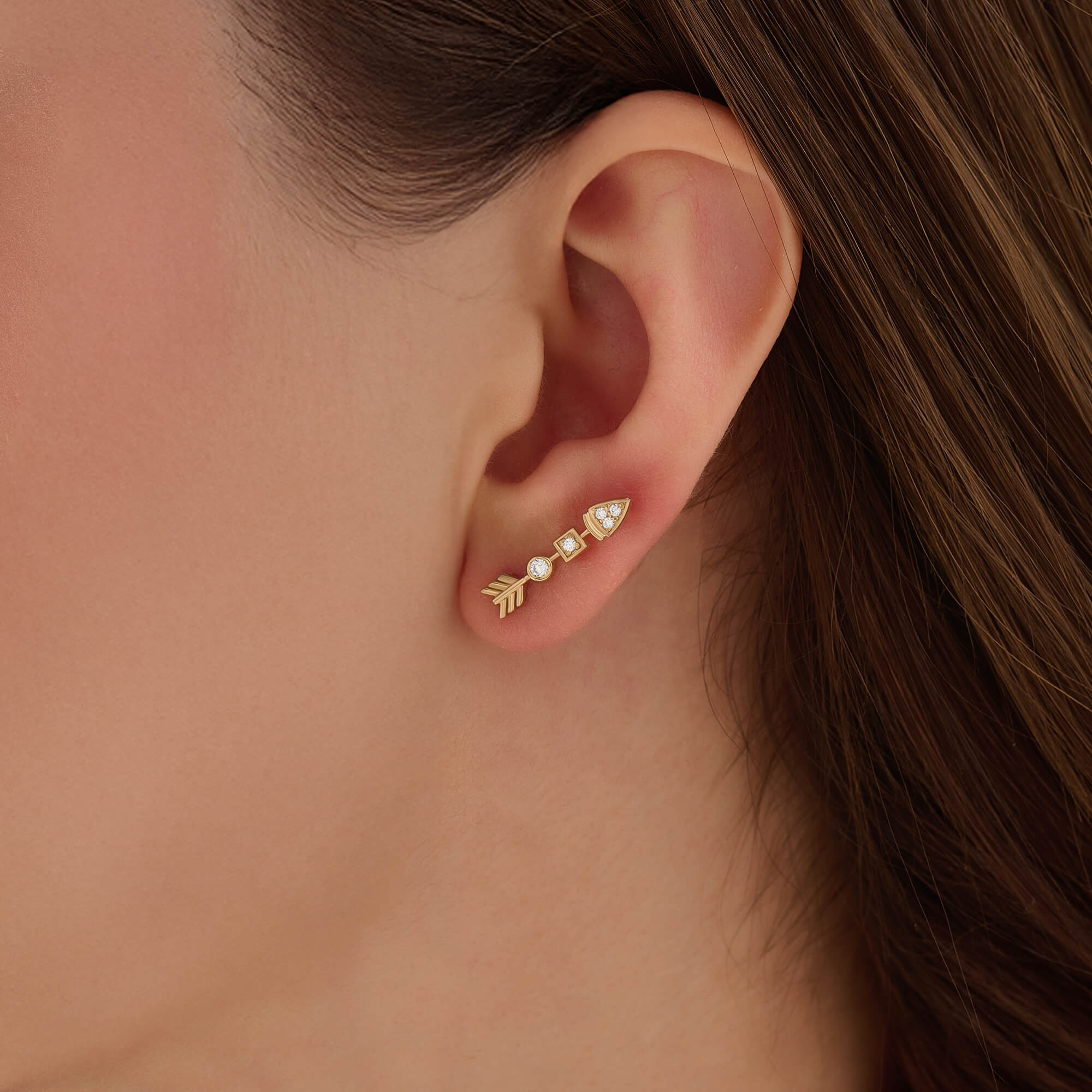 Women's Lab Diamond Solid Gold Geometric Arrow Earrings